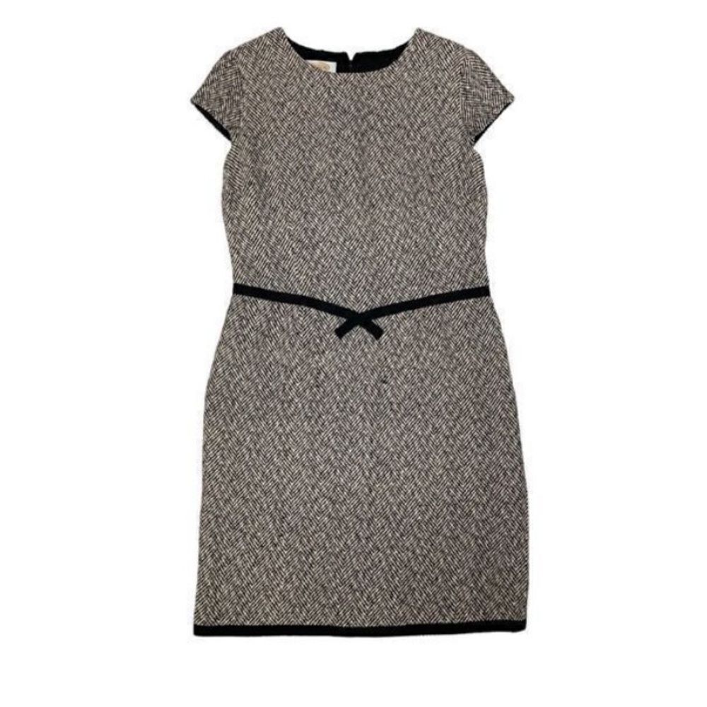 Talbots Women’s Size 8 Pure Silk Dress Black White Wool Blend Tweed Work Wear